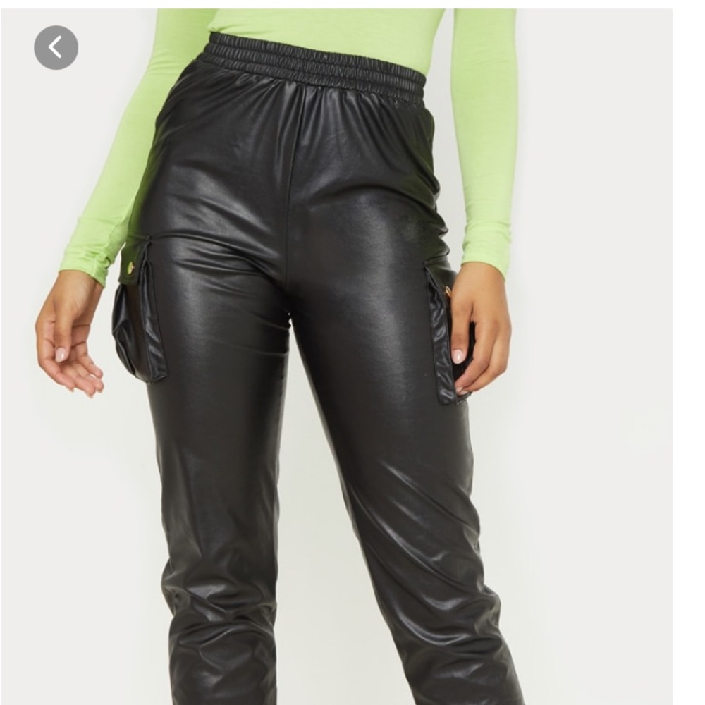 Tall black faux leather pocket detail joggers - Picture 4 of 4